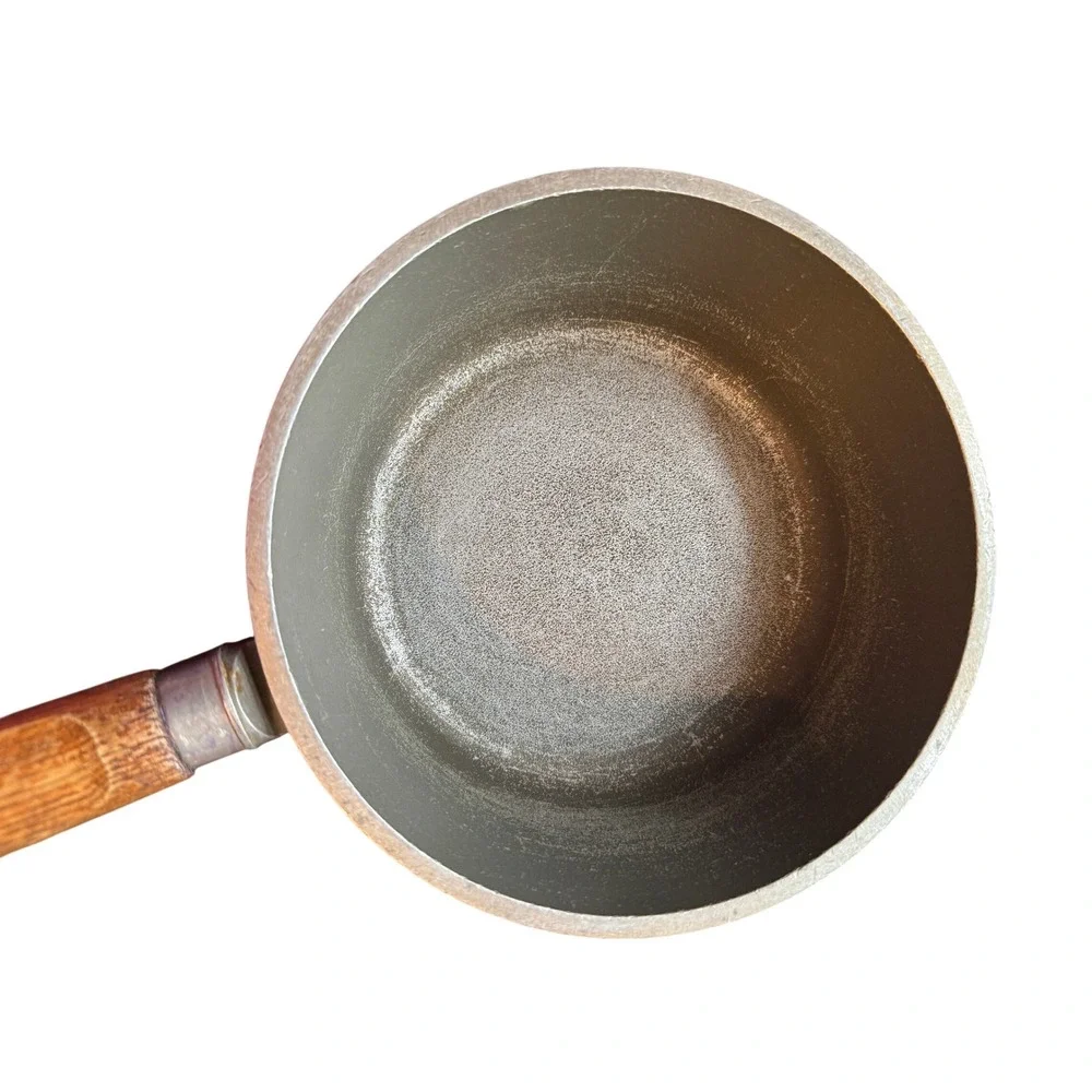 Vintage Club Aluminum small‎ Saucepan Lid Beige Enamel Wood Handle MCM Cookware
